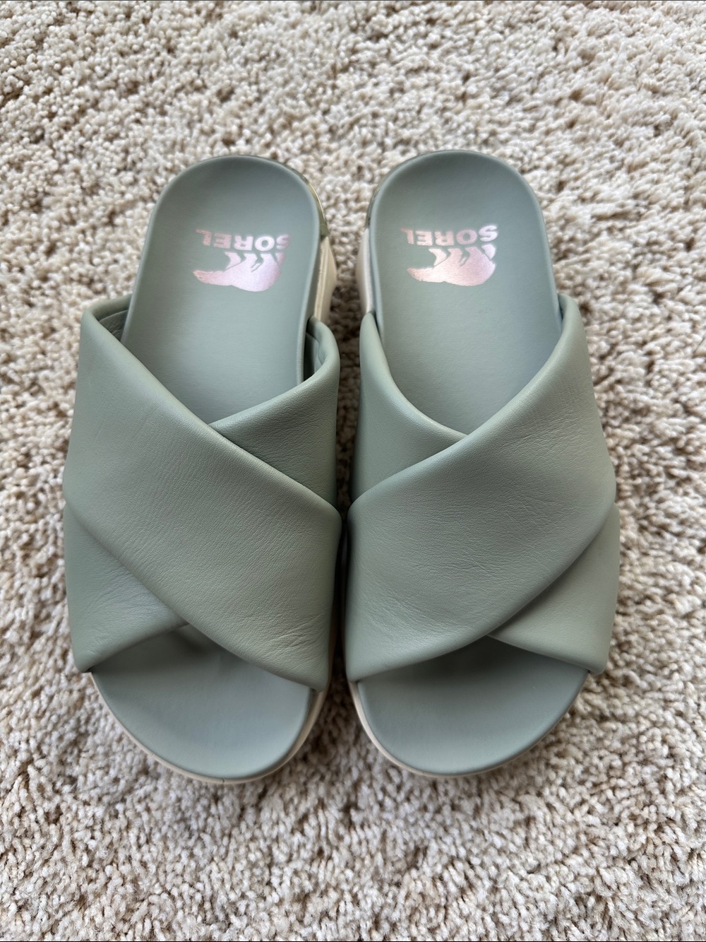 Sorel Women's Crisscross Slide Sandals in Sage Green